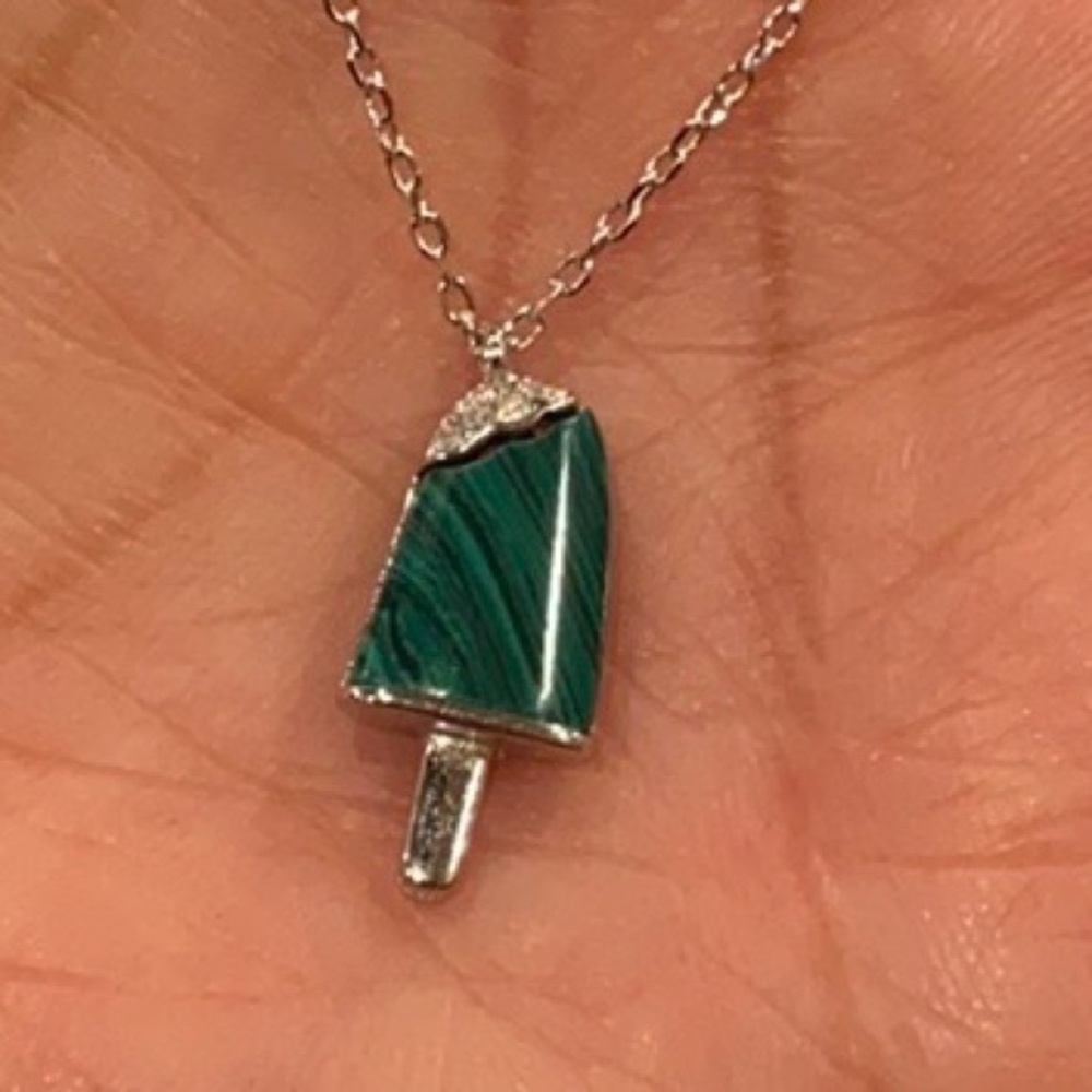 New Sterling Silver Gelati Green CZ Necklace 18” inch